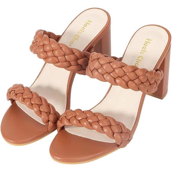 Shoes - Heels Charm Women's Woven Chunky Block Heeled Sandal Brown, Size 9 NWT